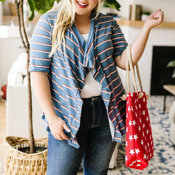 Sporty Striped Cardi in Blue - Picture 2 of 10